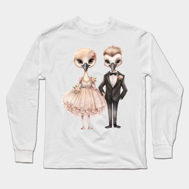 Ostrich Couple Gets Married Long Sleeve T-Shirt by Chromatic Fusion Studio